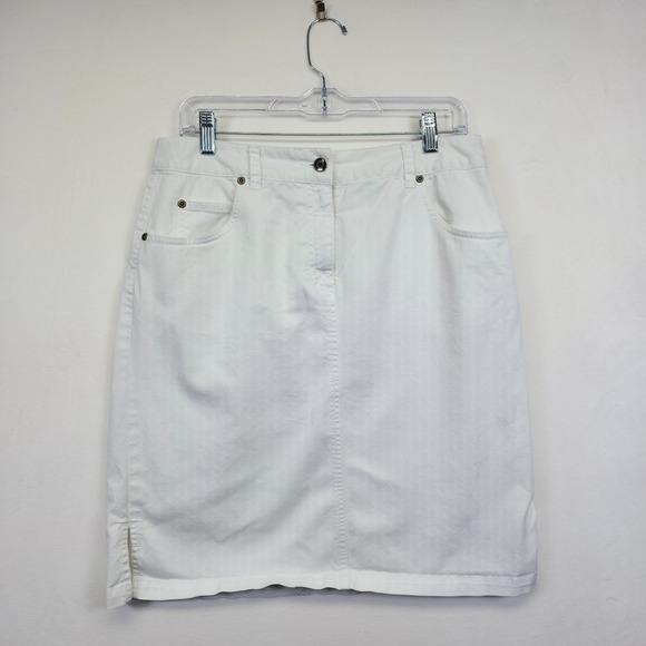 Talbots Skirt Womens 12P White Mini Pencil Twill Stretch Classic Minimalist Work - Picture 2 of 12